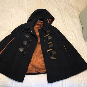 TOPSHOP PETITE Hooded Wool Poncho Coat